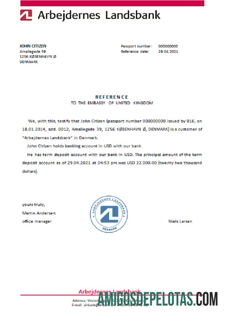 Referência do Arbejdernes Landsbank da Dinamarca baixar para verificação